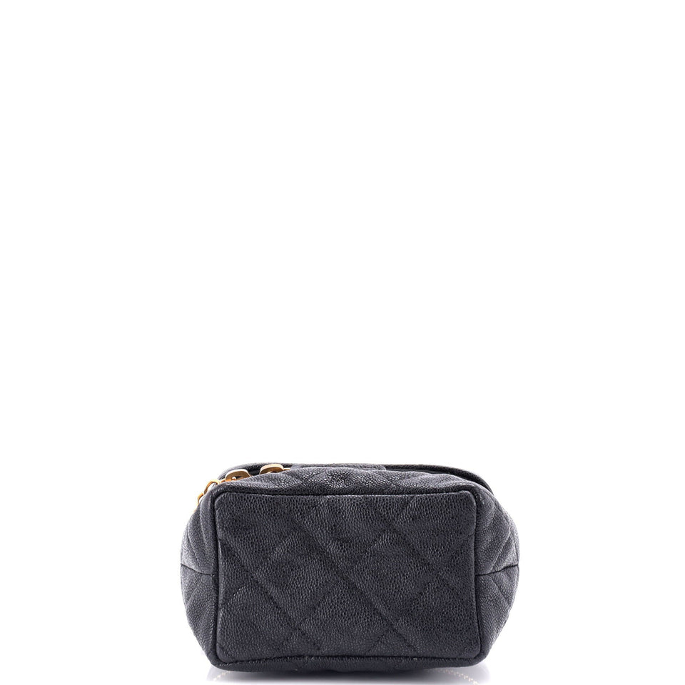 Top Handle Zip Around Vanity Case with Chain Quilted Caviar Mini