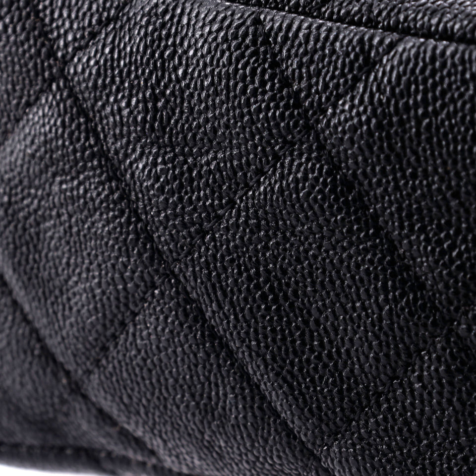 Top Handle Zip Around Vanity Case with Chain Quilted Caviar Mini