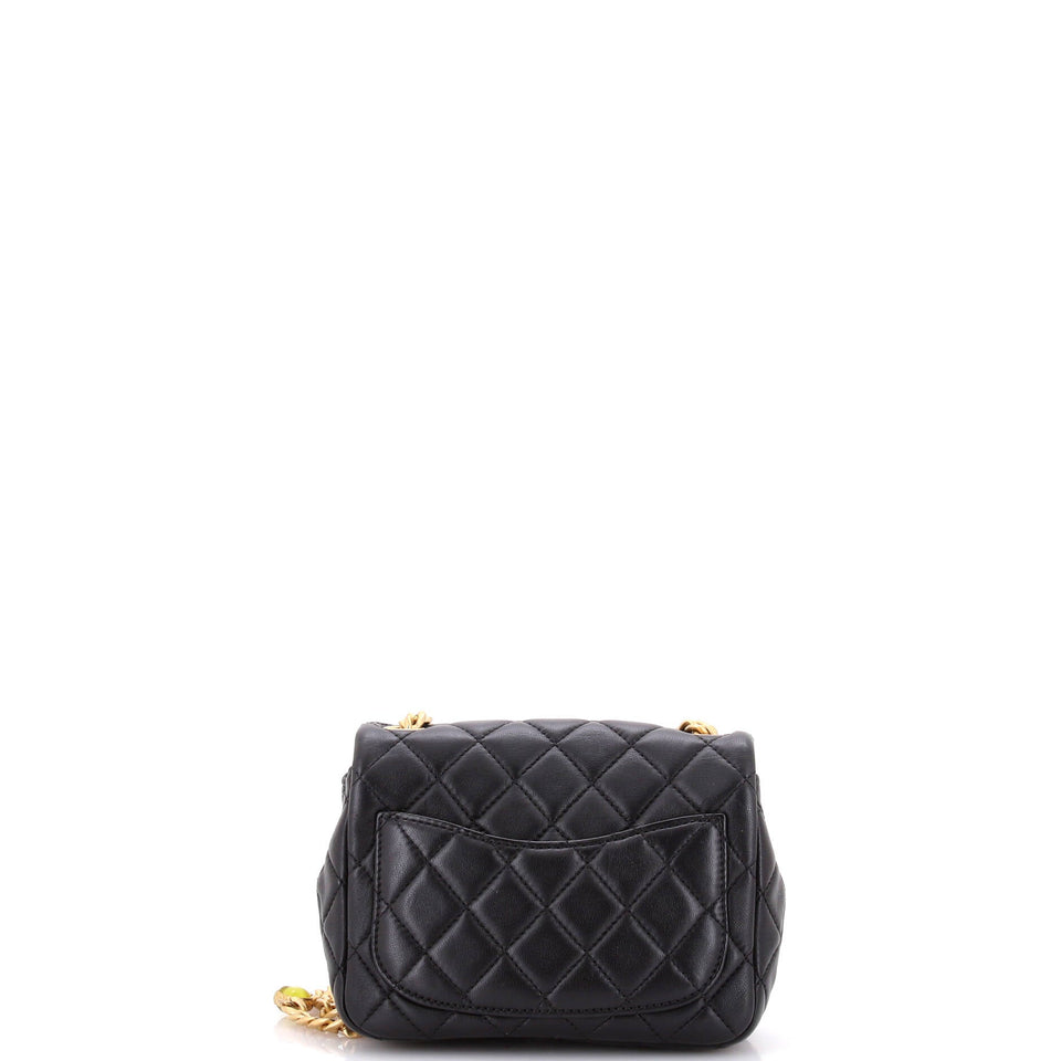 Pearl Samba Resin Chain Square Flap Bag Quilted Lambskin Mini