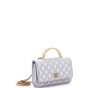 Crystal Logo Top Handle Wallet on Chain Quilted Lambskin
