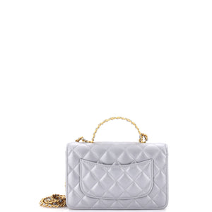Crystal Logo Top Handle Wallet on Chain Quilted Lambskin