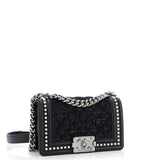 Boy Flap Bag Quilted Tweed with Pearl Embellished Calfskin Small