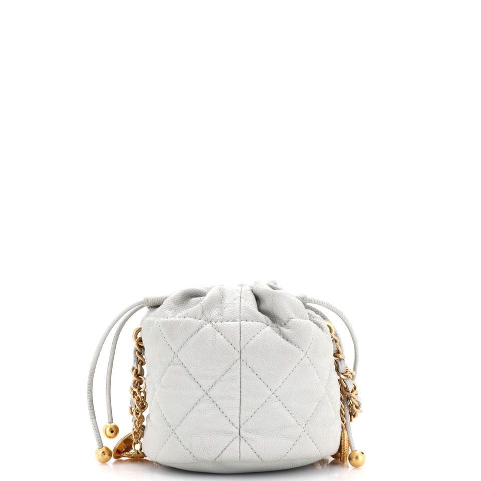 Medallion Charms Drawstring Bucket Bag Quilted Caviar Mini