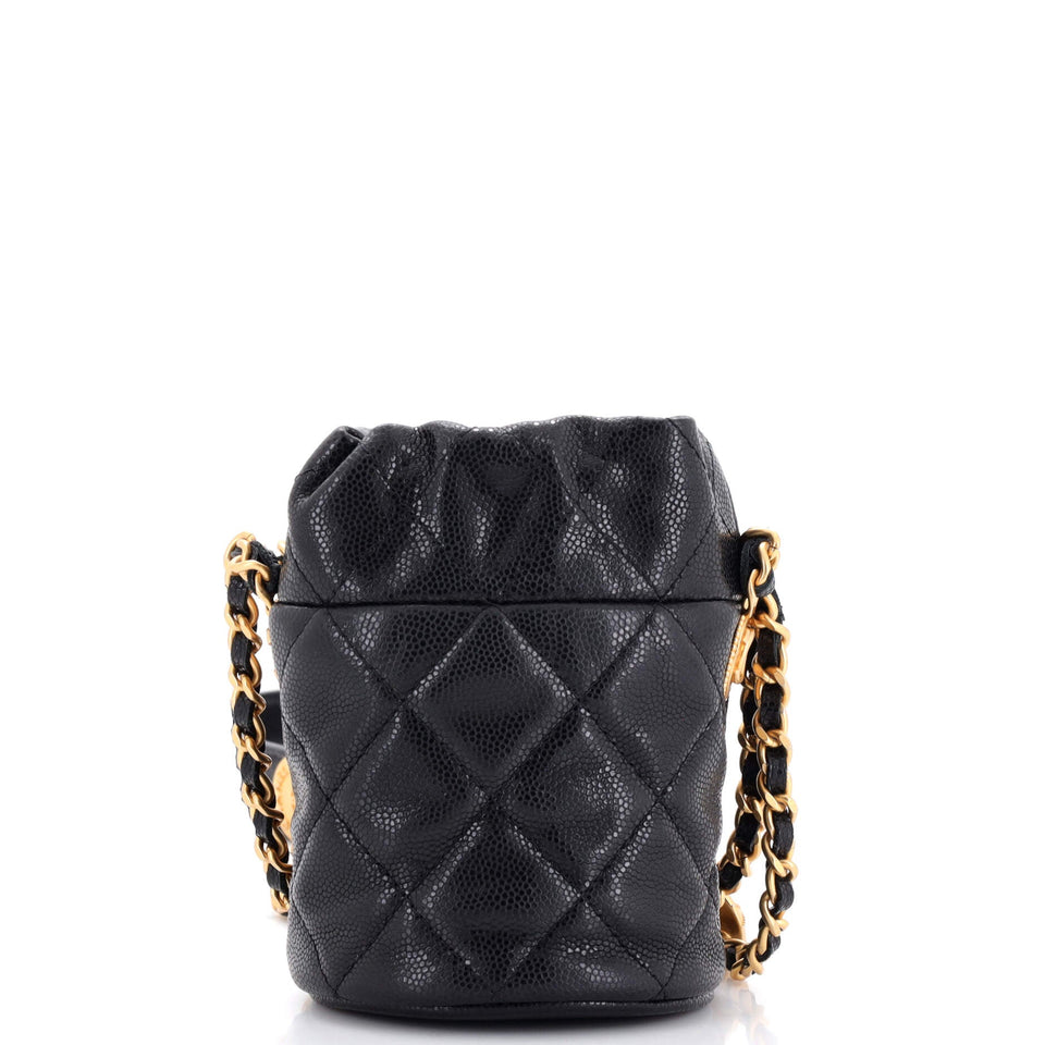 Twist Your Buttons Drawstring Bucket Bag Quilted Caviar Mini