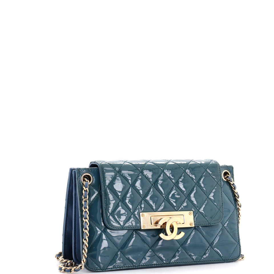 Golden Class Accordion Flap Bag Quilted Patent Medium