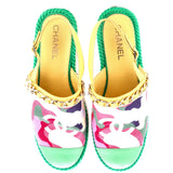 Women's Cap Toe CC Chain Slingback Mules Printed Cotton and Leather with Cork