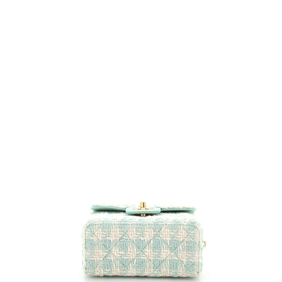 Crush Top Handle Flap Bag Quilted Tweed Mini