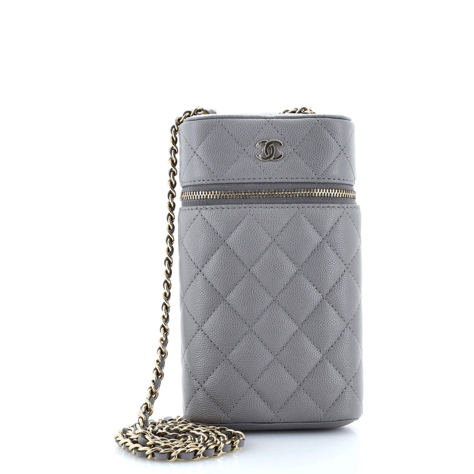 Classic Vanity Phone Holder with Chain Quilted Caviar