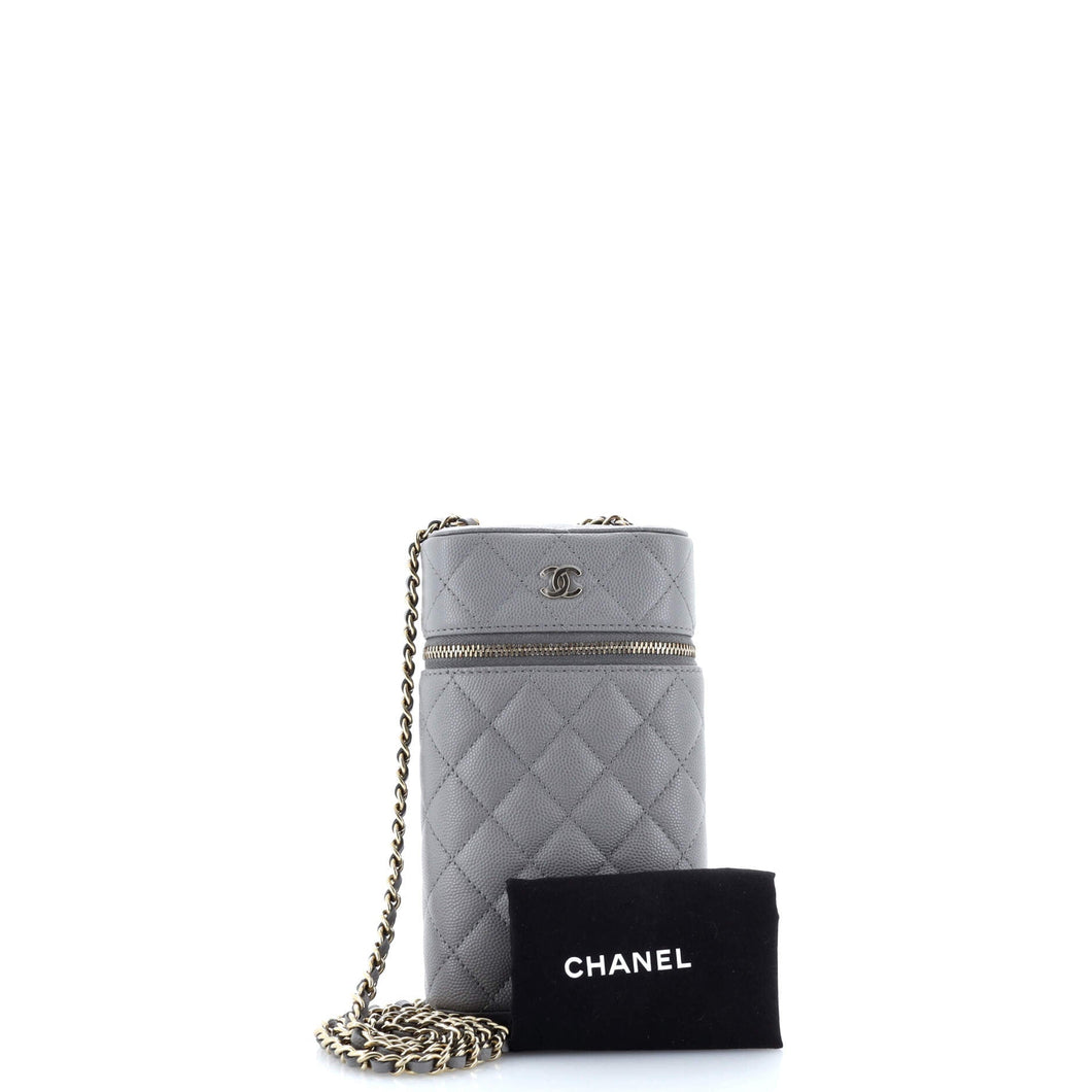 Classic Vanity Phone Holder with Chain Quilted Caviar
