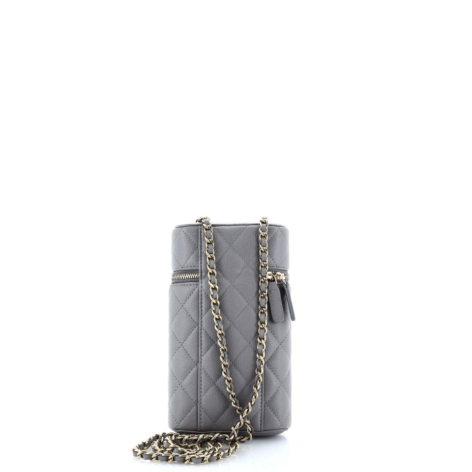 Classic Vanity Phone Holder with Chain Quilted Caviar