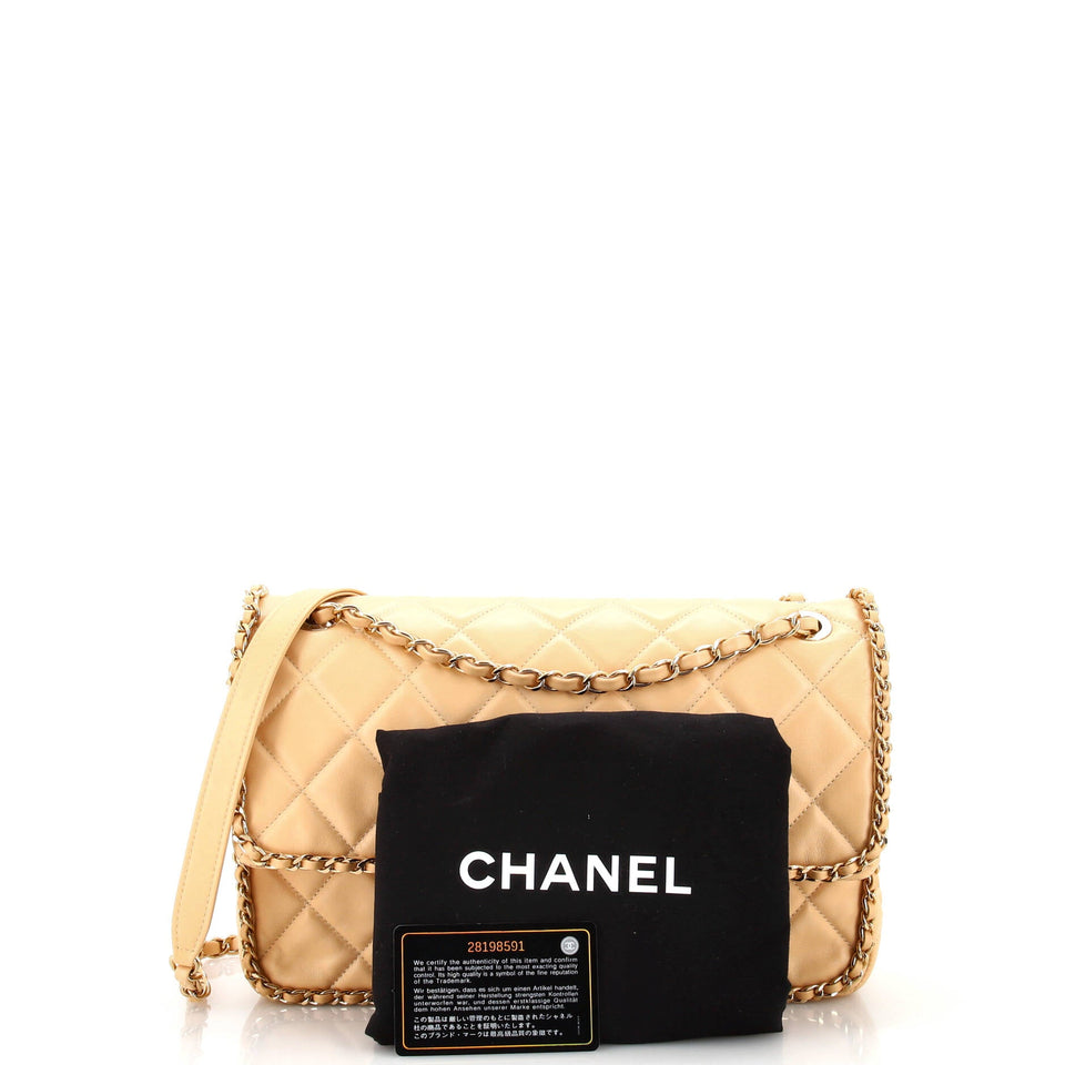 Running Chain Around Flap Bag Quilted Crumpled Calfskin Large