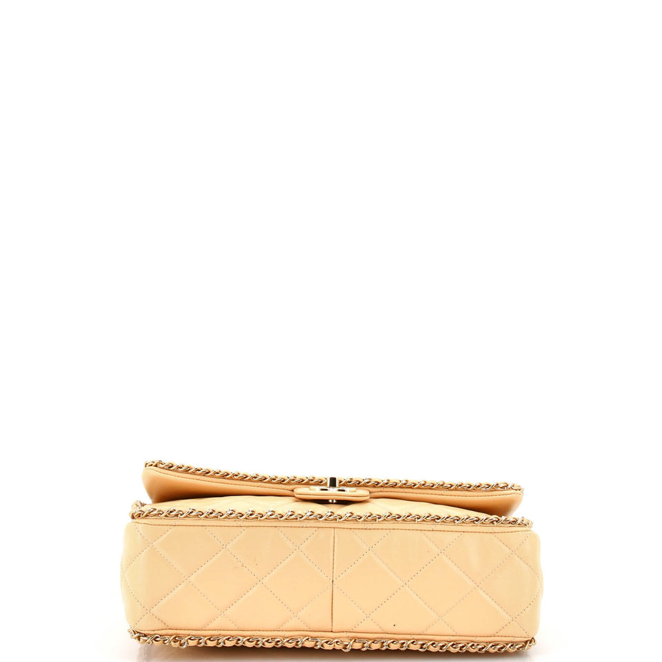 Running Chain Around Flap Bag Quilted Crumpled Calfskin Large