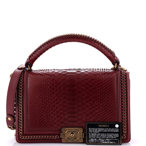 Chain Handle Boy Flap Bag Python New Medium