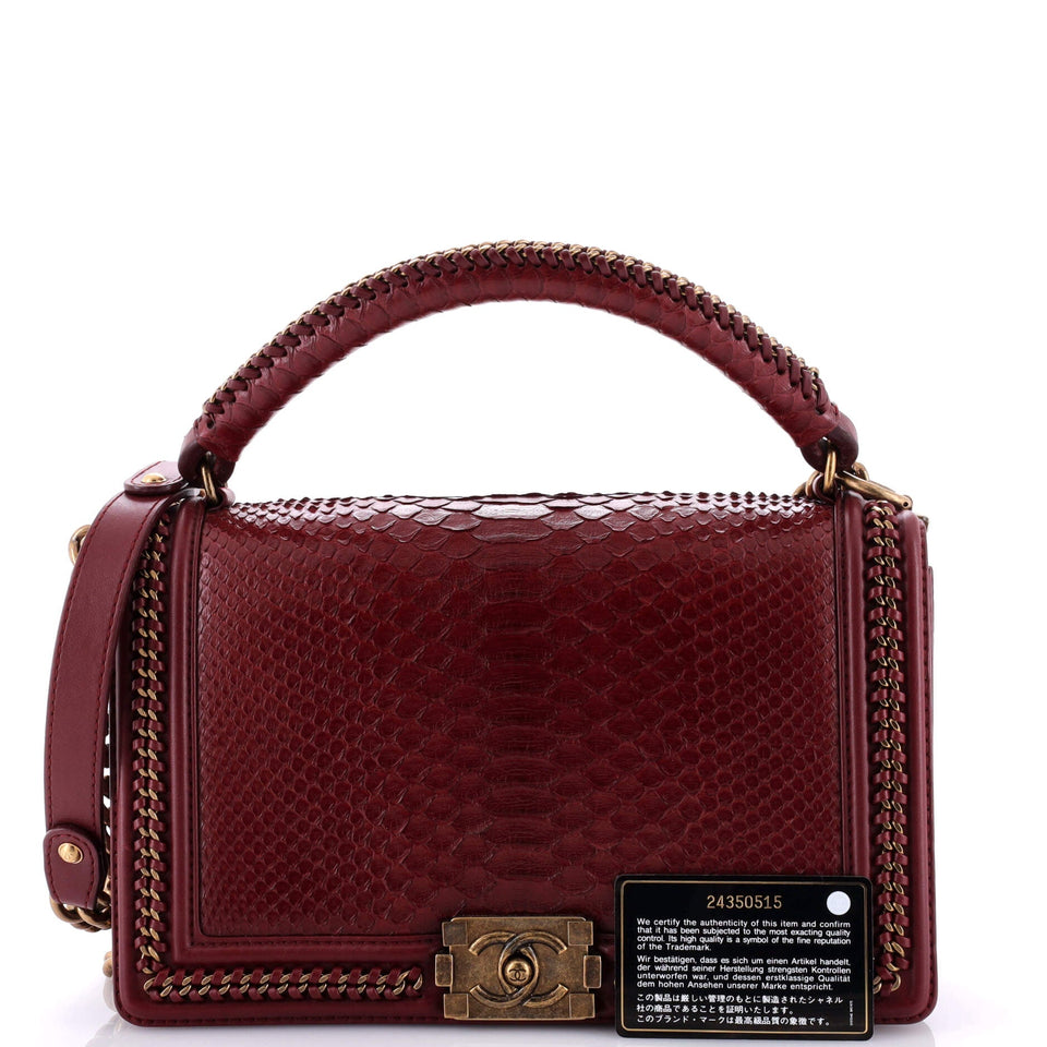 Chain Handle Boy Flap Bag Python New Medium
