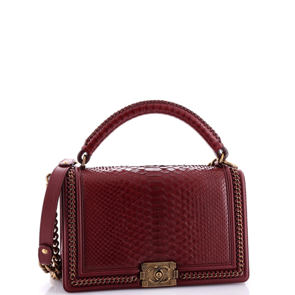 Chain Handle Boy Flap Bag Python New Medium