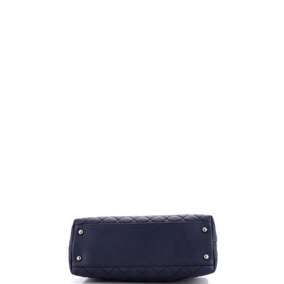 Coco Top Handle Bag Quilted Caviar with Lizard Small