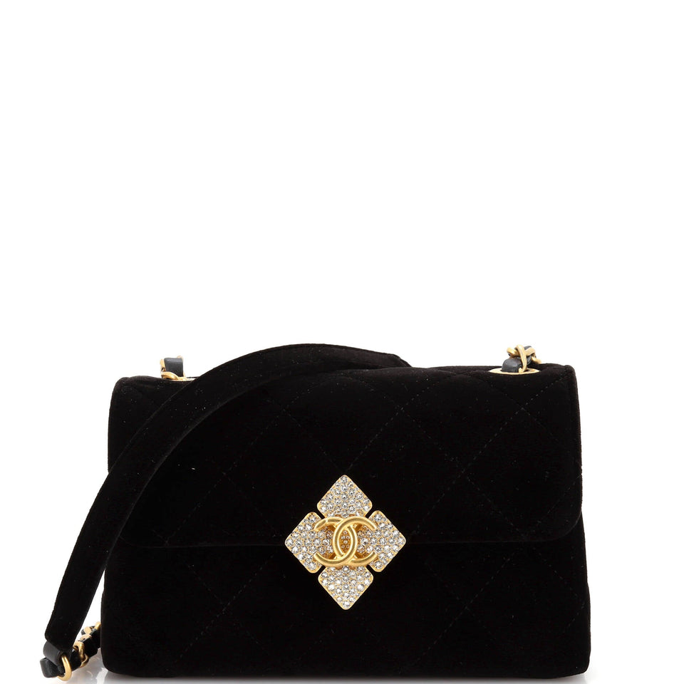 Diamond Lock CC Flap Bag Quilted Velvet with Crystals Mini