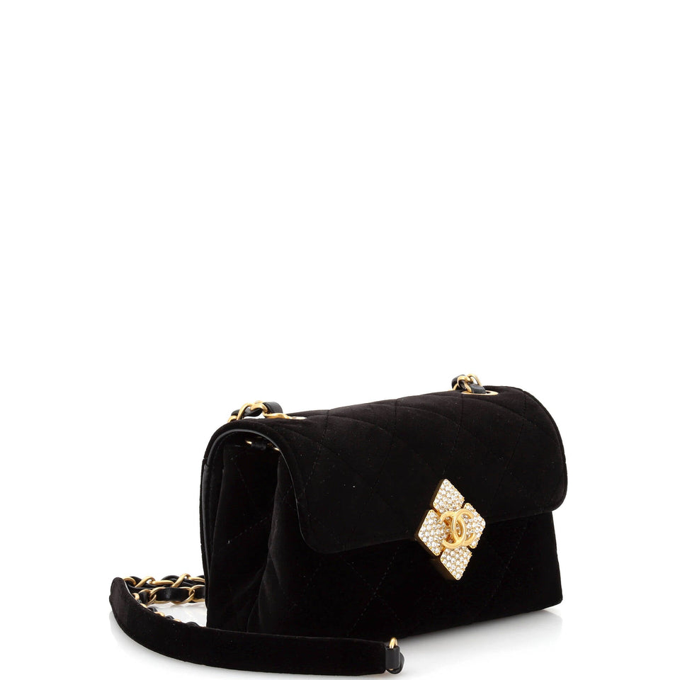 Diamond Lock CC Flap Bag Quilted Velvet with Crystals Mini