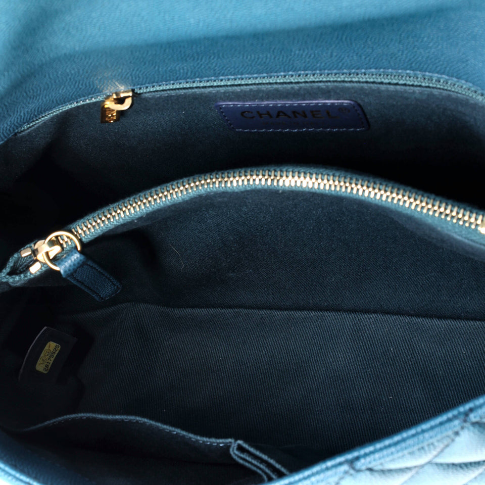 Coco Top Handle Bag Quilted Caviar with Lizard Small