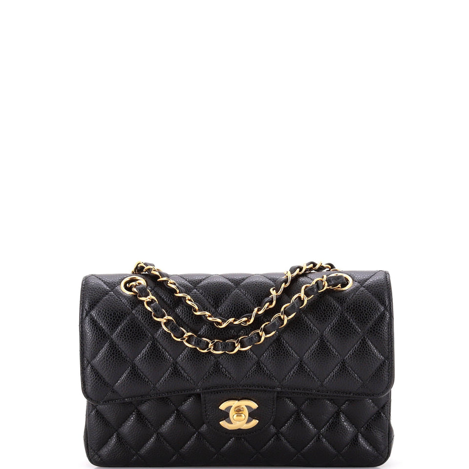 Classic Double Flap Bag Quilted Caviar Small