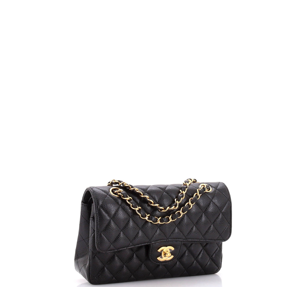 Classic Double Flap Bag Quilted Caviar Small