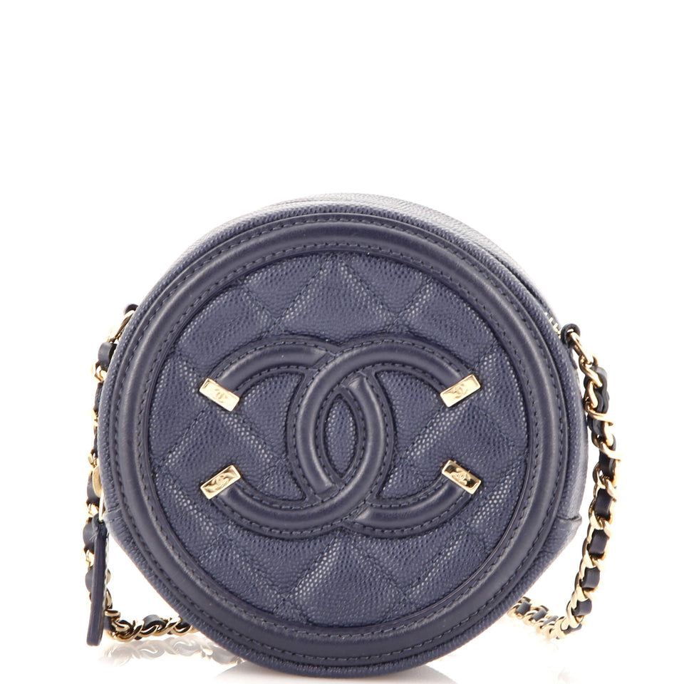 Filigree Round Clutch with Chain Quilted Caviar Mini
