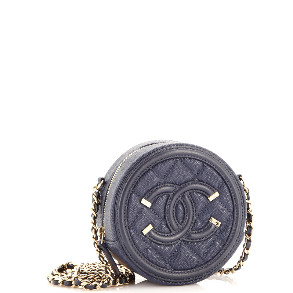 Filigree Round Clutch with Chain Quilted Caviar Mini
