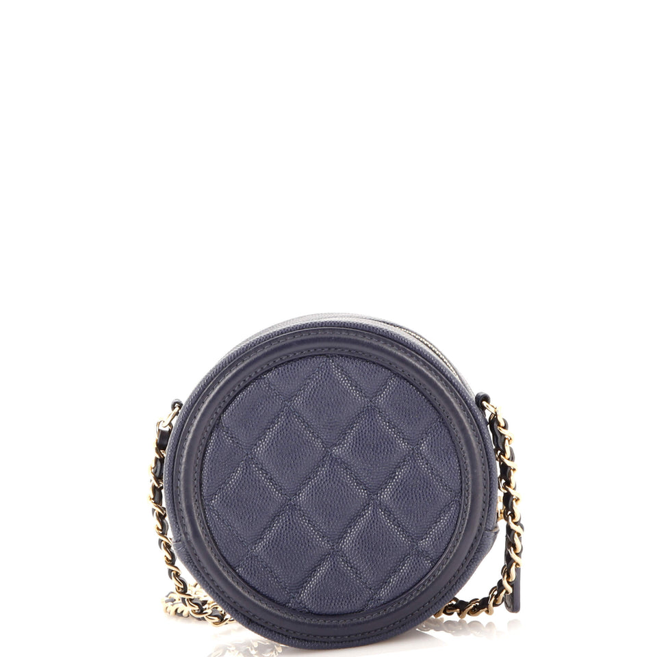 Filigree Round Clutch with Chain Quilted Caviar Mini