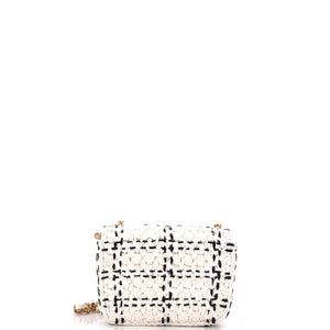 CC Chain Flap Bag Tweed Effect Braided Raffia Mini