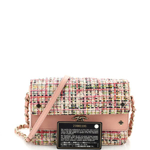 CC Stud Double Flap Bag Quilted Tweed with Leather Small
