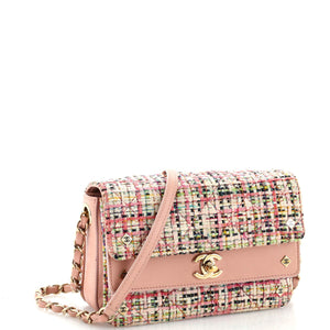 CC Stud Double Flap Bag Quilted Tweed with Leather Small