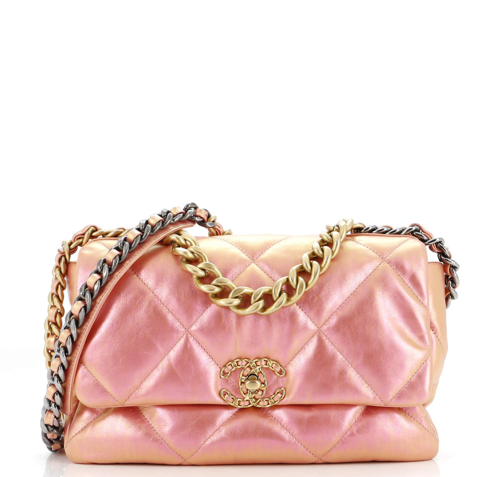 19 Flap Bag Quilted Iridescent Calfskin Large