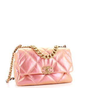 19 Flap Bag Quilted Iridescent Calfskin Large