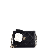 Camellia Bow Flap Card Holder with Chain Quilted Lambskin