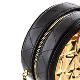 Golden Plate Round Clutch with Chain Quilted Metal and Lambskin Mini