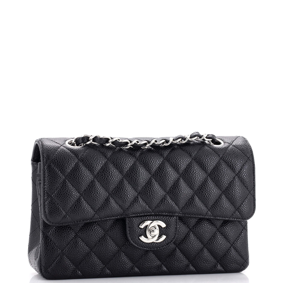 Classic Double Flap Bag Quilted Caviar Small