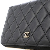 Zip Around Wallet with Pearl Chain Quilted Lambskin Long