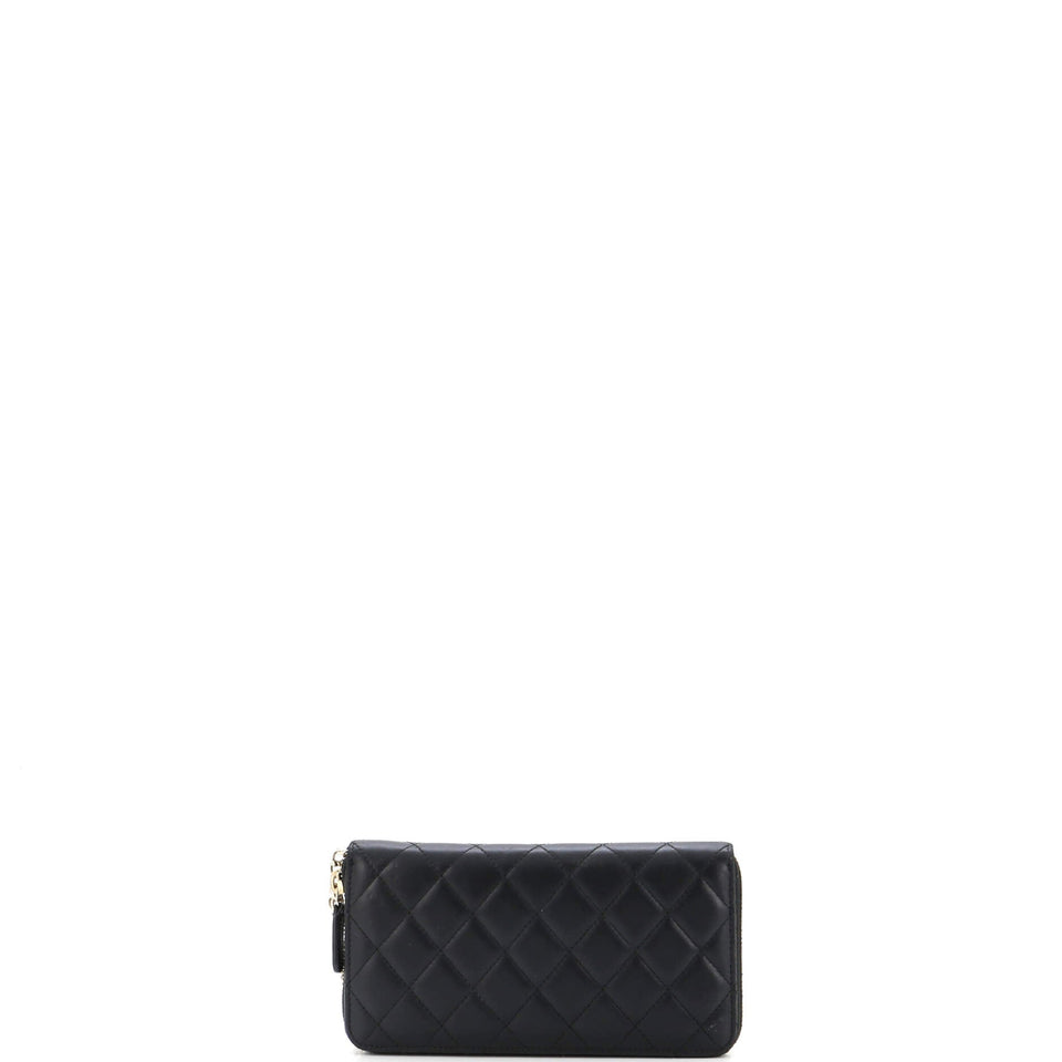 Zip Around Wallet with Pearl Chain Quilted Lambskin Long