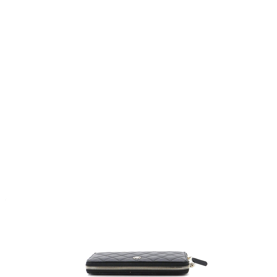 Zip Around Wallet with Pearl Chain Quilted Lambskin Long