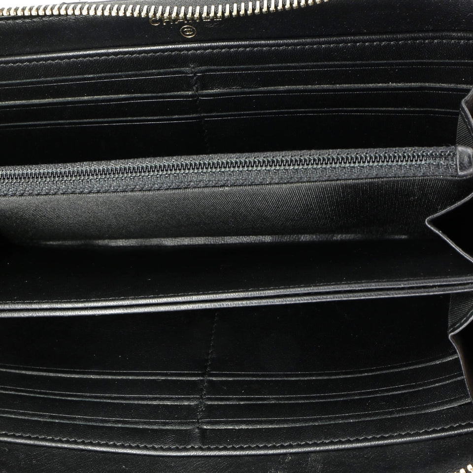 Zip Around Wallet with Pearl Chain Quilted Lambskin Long