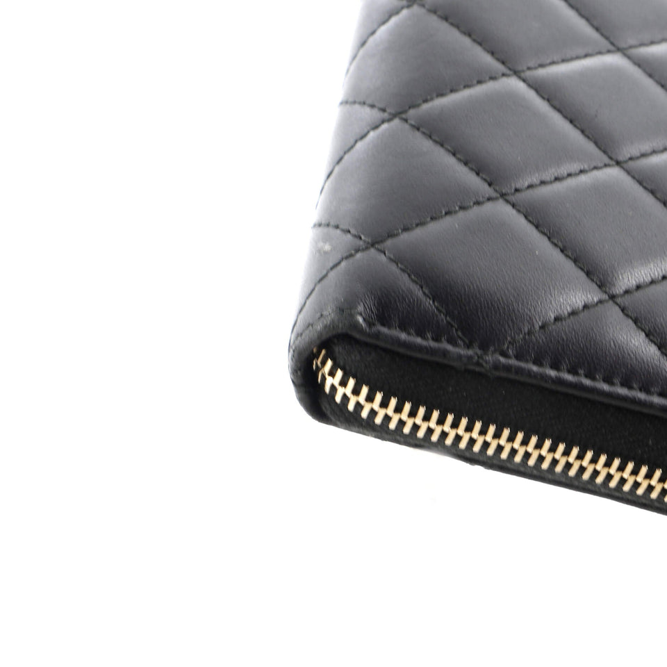 Zip Around Wallet with Pearl Chain Quilted Lambskin Long