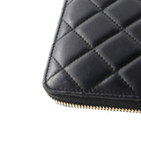 Zip Around Wallet with Pearl Chain Quilted Lambskin Long
