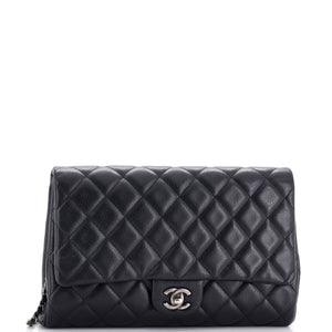 Clutch with Chain Quilted Caviar