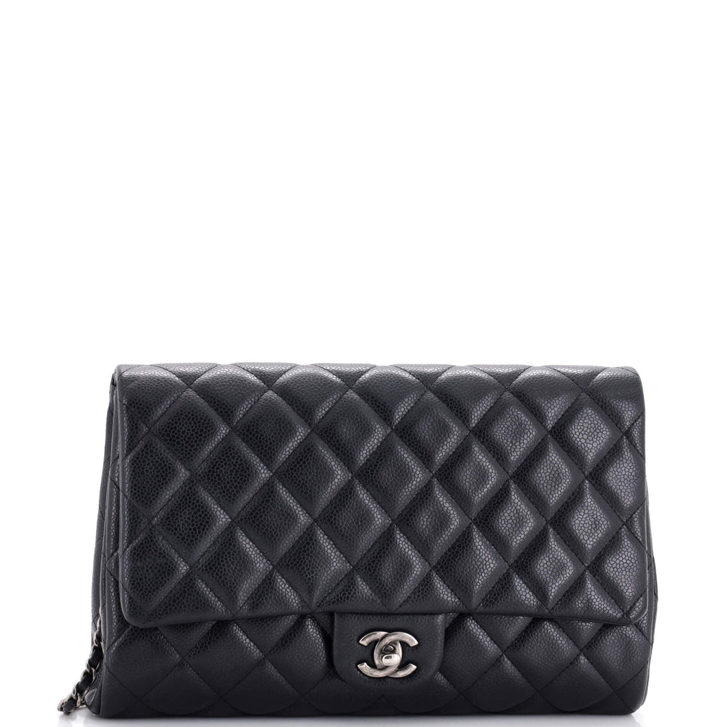 Clutch with Chain Quilted Caviar
