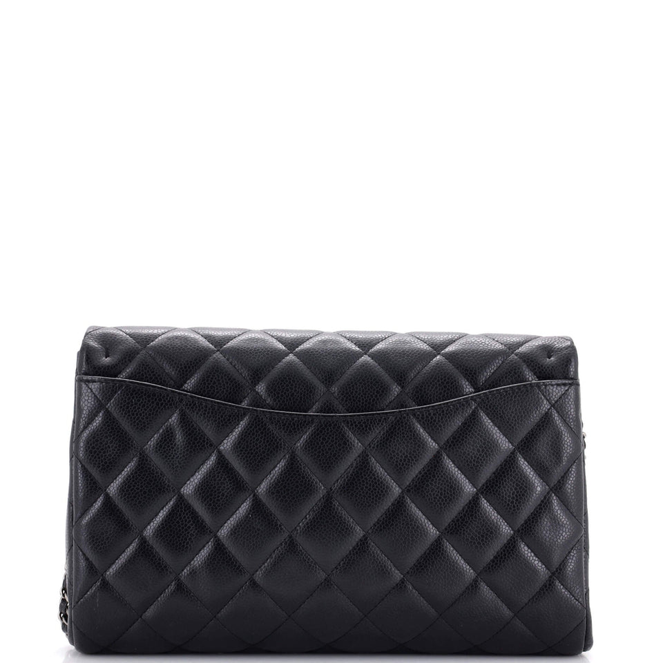 Clutch with Chain Quilted Caviar