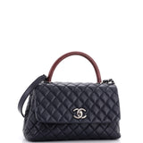 Coco Top Handle Bag Quilted Caviar with Lizard Small