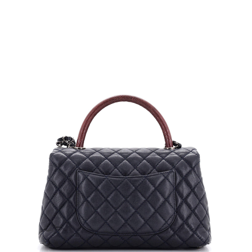 Coco Top Handle Bag Quilted Caviar with Lizard Small