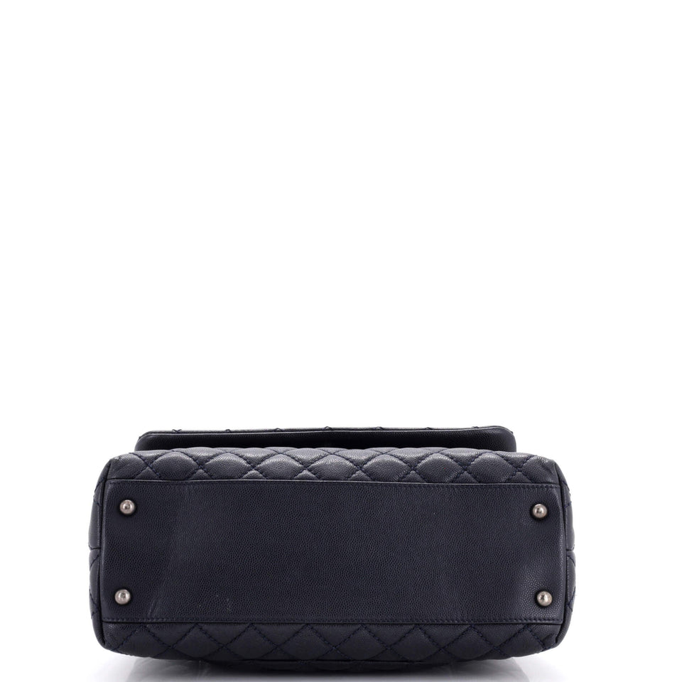 Coco Top Handle Bag Quilted Caviar with Lizard Small