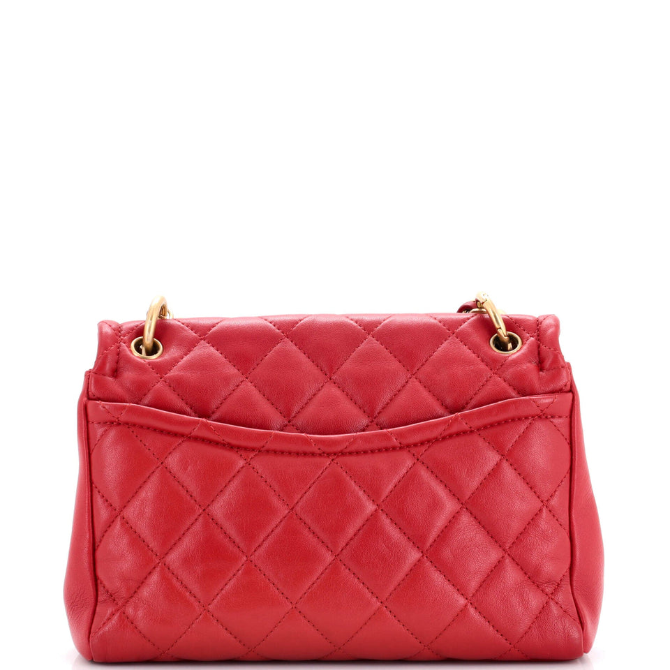 Woven Chain Link CC Top Handle Flap Bag Quilted Lambskin Small