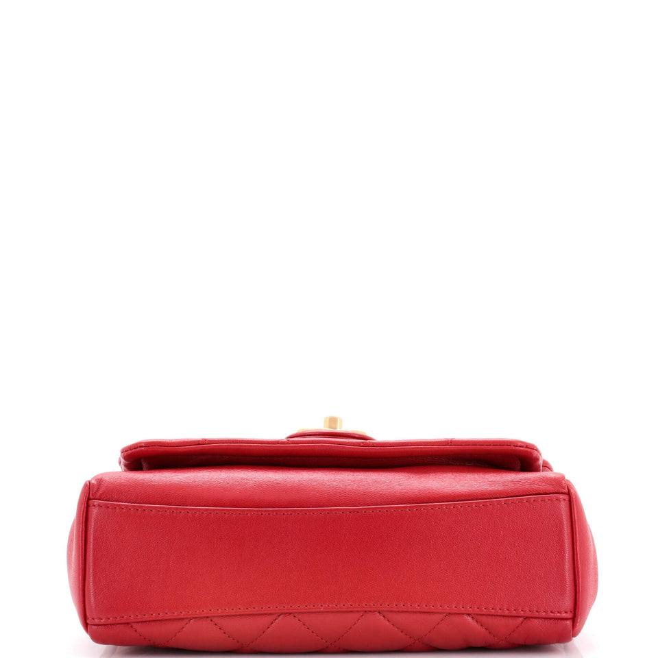 Woven Chain Link CC Top Handle Flap Bag Quilted Lambskin Small